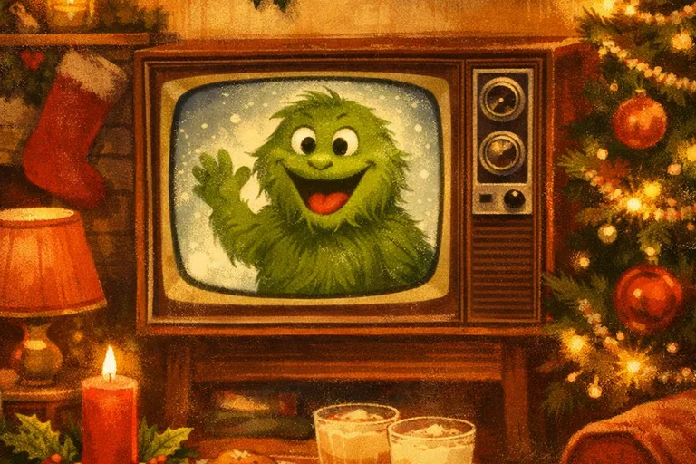 1966 Grinch animated TV special playing on a vintage television set