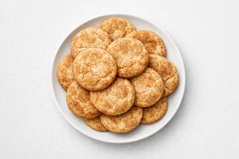 A plate of soft Christmas snickerdoodles coated in cinnamon sugar with crinkled tops