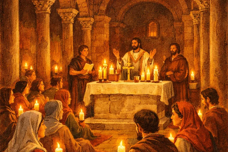 Early Christians gathered in a Roman basilica for one of the first Christmas Day celebrations