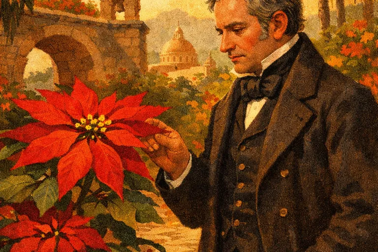 Joel Roberts Poinsett discovering the poinsettia in Mexico