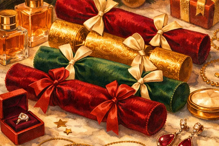 Luxury Christmas crackers with velvet wrapping and premium gifts