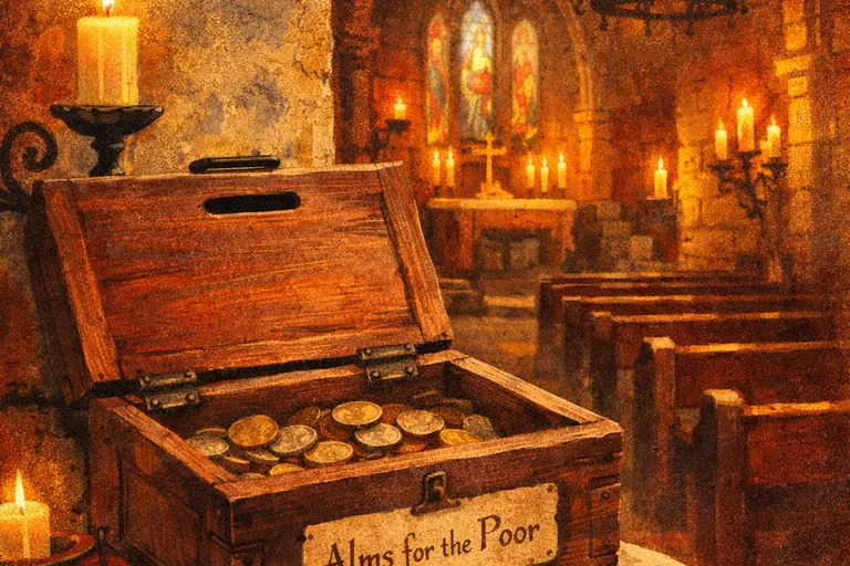 Medieval church alms box used for Boxing Day charitable collections
