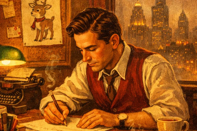 Robert L. May writing the original Rudolph story at his desk in 1939