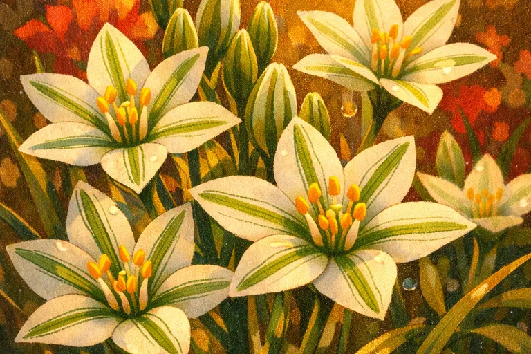 Star of Bethlehem flowers (Ornithogalum) with characteristic white star-shaped blooms