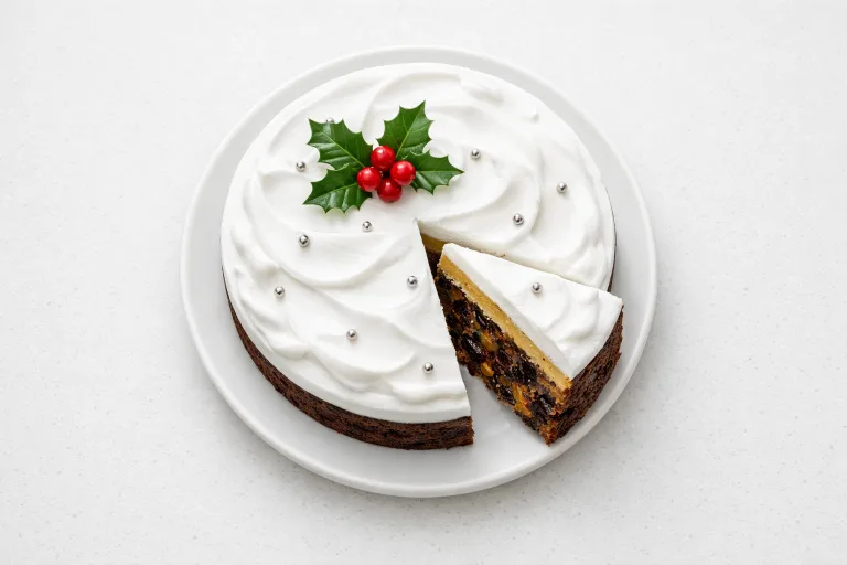 Traditional British Christmas Cake with Marzipan and Royal Icing
